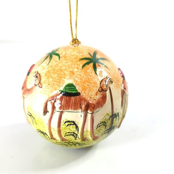 Wise Camel Handmade Papier Mache Round Christmas Ornament Ball - Picture 3 of 4